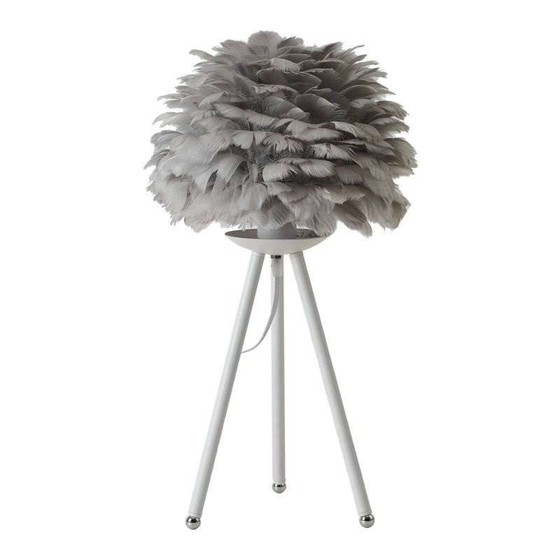 1 Light White Goose Feather Tripod Table Lamp, Gray