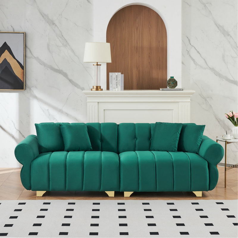 89-Inch Spring-Wrapped Cushions, 3 Flannelette Sofas, Stylish Metal Feet And 4 Throw Pillows Make For A Modern Living Room Bedroom