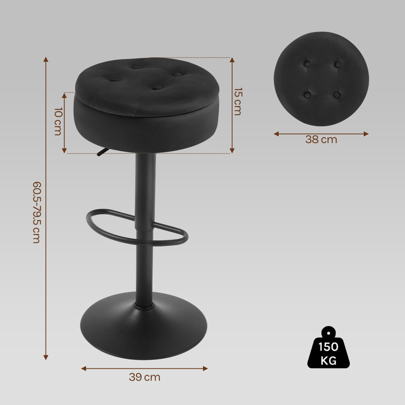 Swivel Upholstered Adjustable Height Counter Stool with Metal Frame, Black