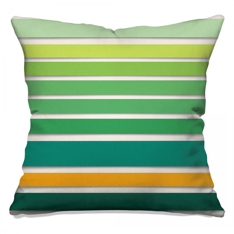 Coussins décoratifs vert et jaune à rayures, 14 X 14 pouces