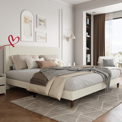 Modern Twin/Full/Queen/KING Bed Frame with Upholstered Headboard and Strong Metal Slats Support, No Boxing Spring Needed