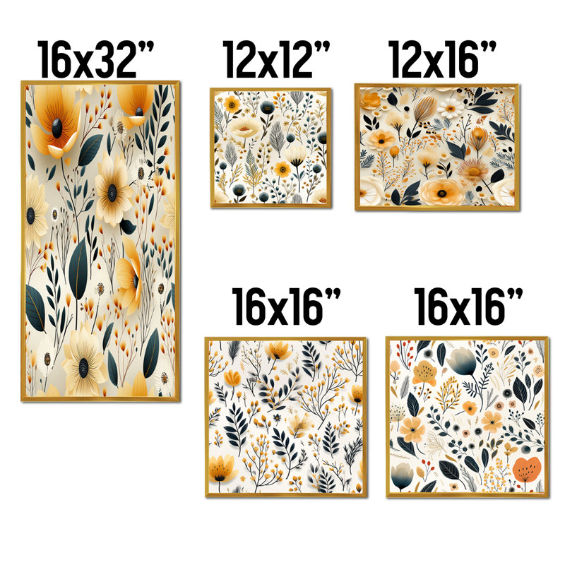 Ensemble d'art mural sur toile 5 pièces, Cadre flottant doré