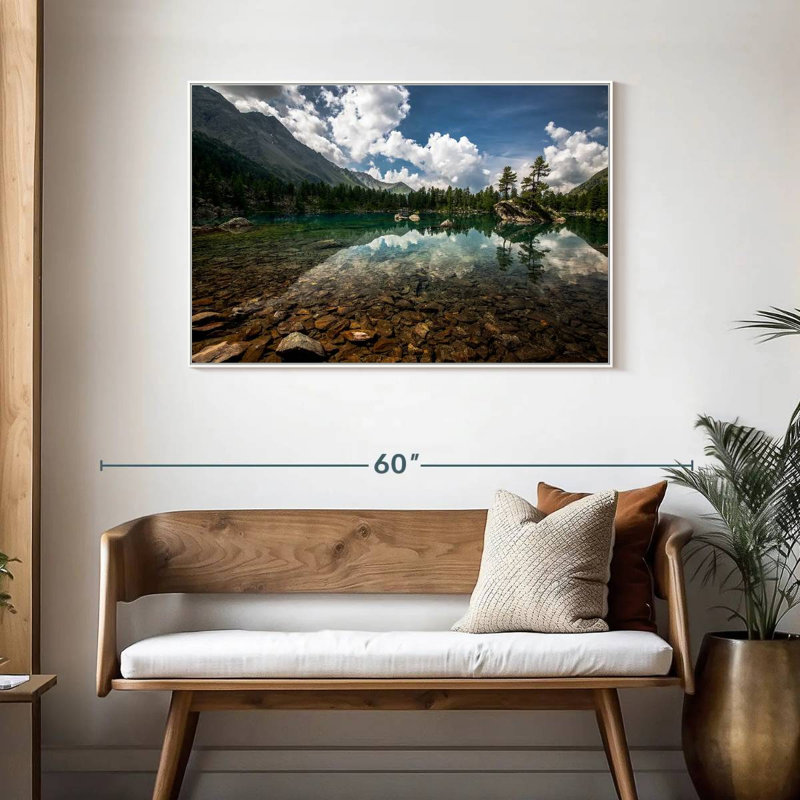 Paysage de lac tranquille, Cadre flottant blanc, 43 po x 29 po