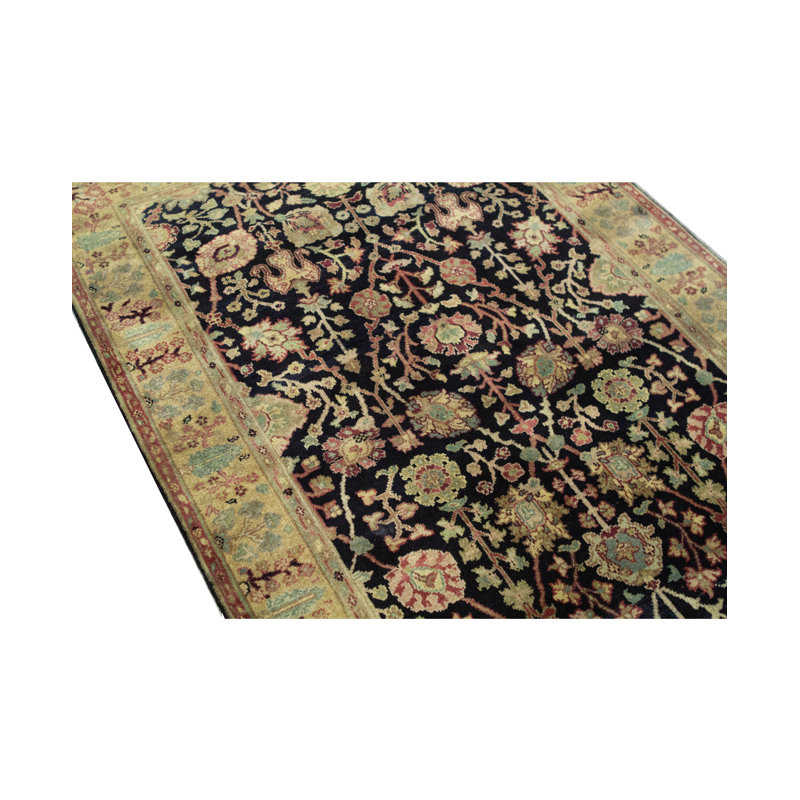 Wool Floral Area Rug in Black/Ivory