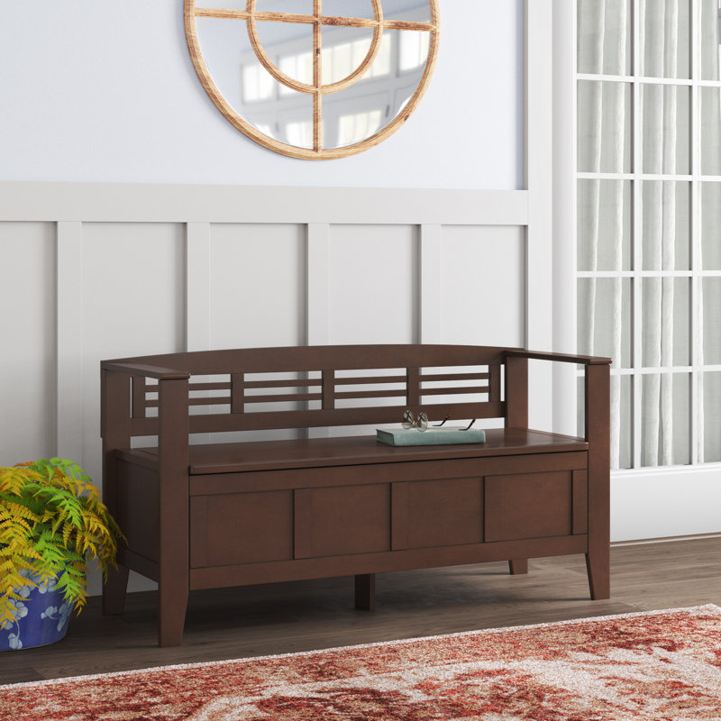 Adams Medium Brown Pinewood Storage Bench with Cut Out Back