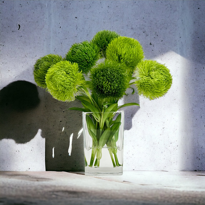 Arrangement de dianthus vert avec touche réelle, décor de maison / bureau moderne, centre de table en fausse fleur artificielle