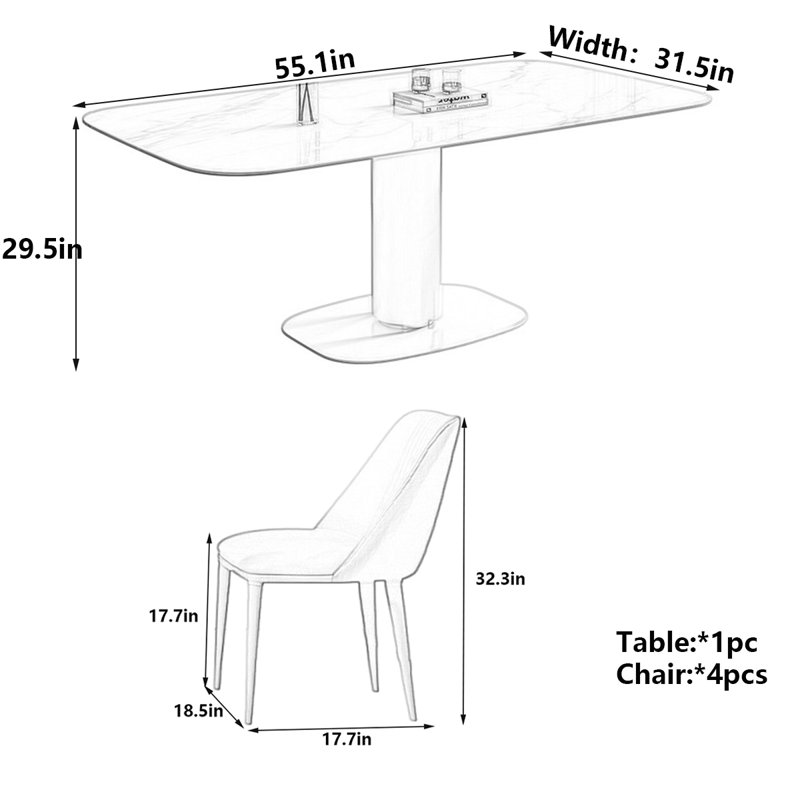Table de salle à manger Modern, Blanc, H 29,5 po x L 55,1 po x l 31,5 po