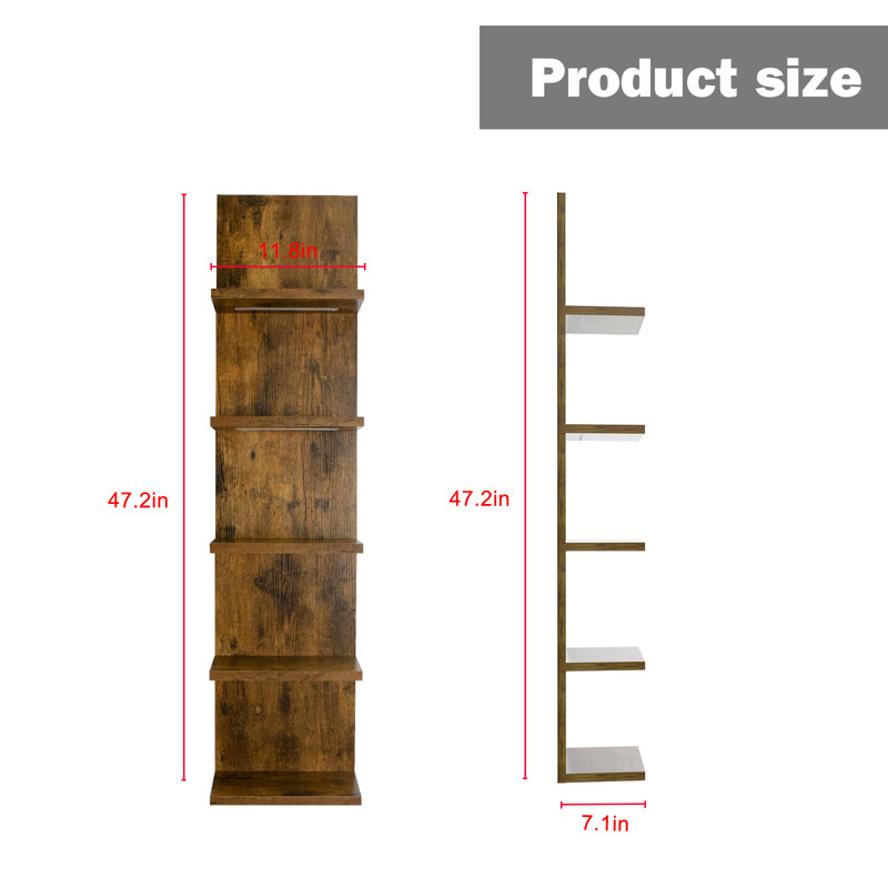 Deangelos 5 Tier Wall Shelf with Light, Brown