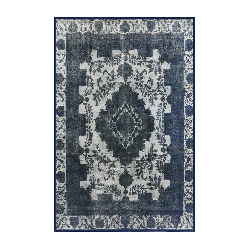 Tapis oriental ivoire / bleu, Rectangle 2 pi x 4 pi