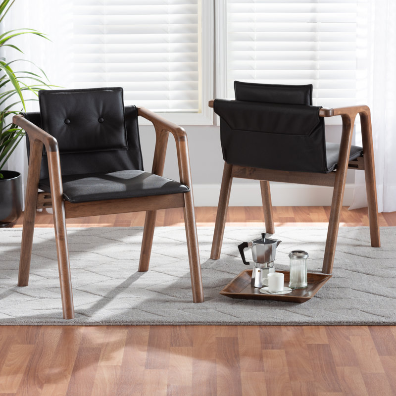 17.9'' H Tufted Faux Leather Upholstered Armchair, Black