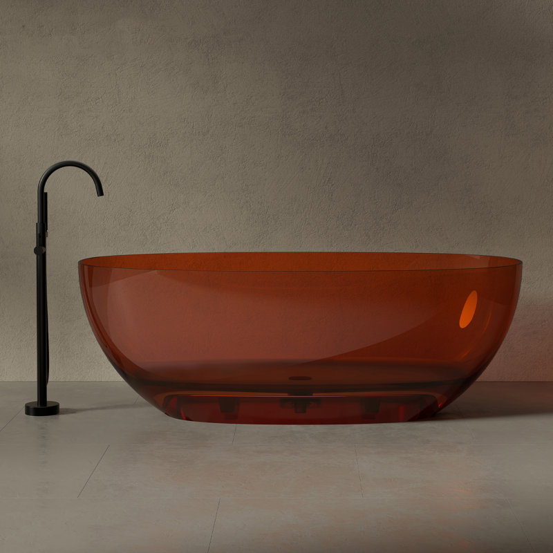 MonBlari 59" X 28" Resin Freestanding Soaking Bathtub with Pop-up Drain For Bathroom, Mocha Brown