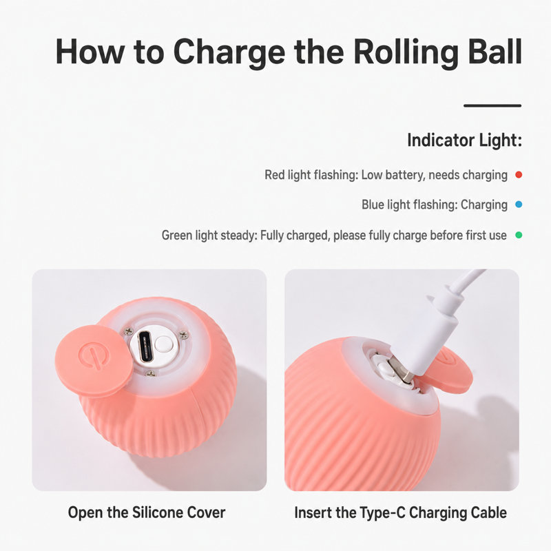 Jouet intelligent pour balle de chat intelligent - Balle pour animal de compagnie à roulement automatique de 1,7 po avec 2 modes, évitant les obstacles intelligents, lumière RVB, rechargeable USB, pour chats d'intérieur (bleu clair / rose)