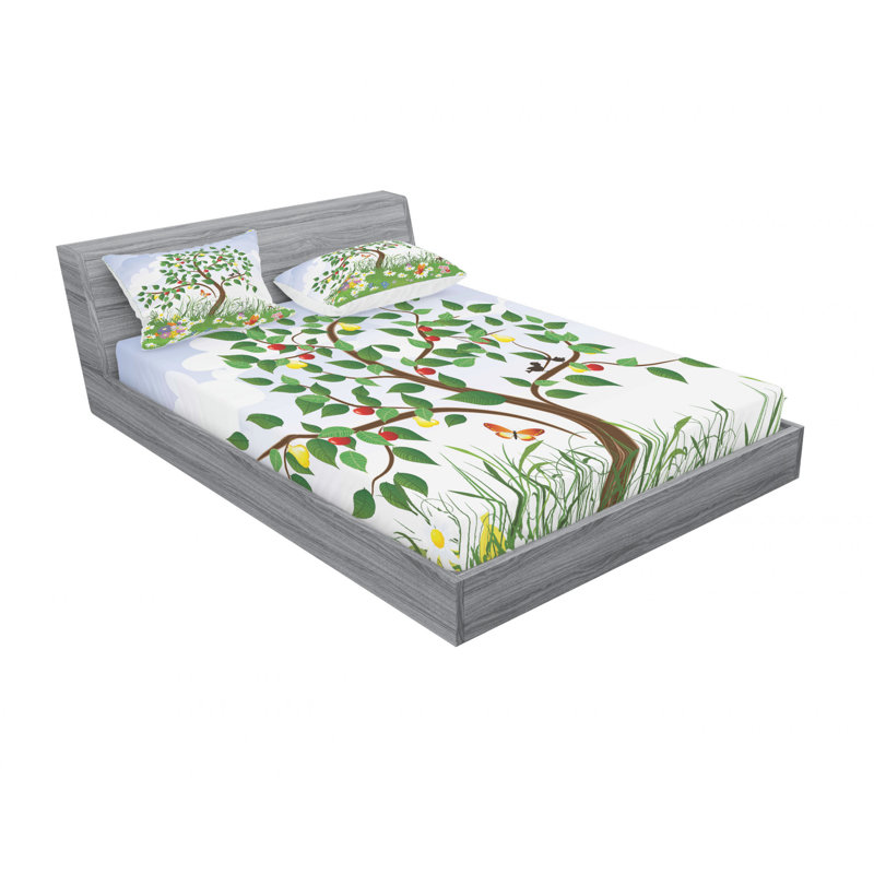 Ensemble de draps à motif de cerisier, Ensemble de draps pour lit double avec un drap-hou