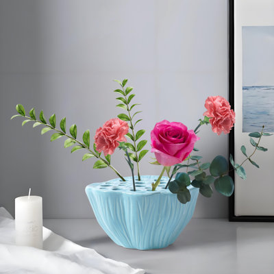 Lotus Pod en céramique grenouille Vase à fleurs bol Ikebana avec porte-tige Arrangement floral Grenouille pour table