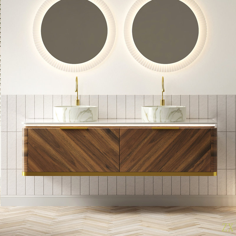 Meuble-lavabo et évier de salle de bain DIPA, Noyer foncé, 60"