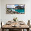 Tableau sur toile représentant un lac de montagne turquoise avec rivage rocheux et pins-531086108