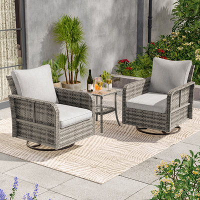 Ensemble de conversation de patio 3 pièces avec chaise berçante pivotante