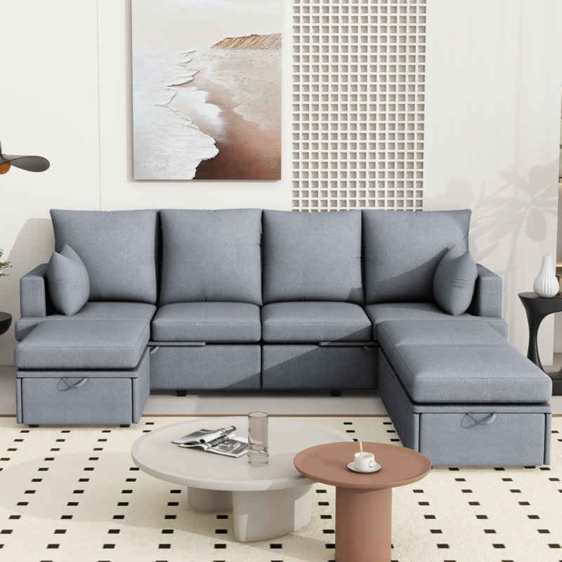 Canapé modulaire moderne en U, canapé modulaire en chenile 7 places avec 2 coussins inclus et mobilier modulable librement