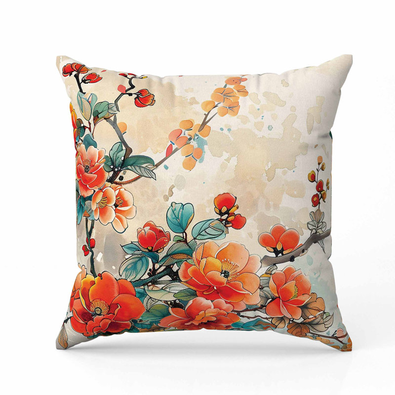 Coussin Scarlet Wing Heaven, Vert / Orange, Square 16"