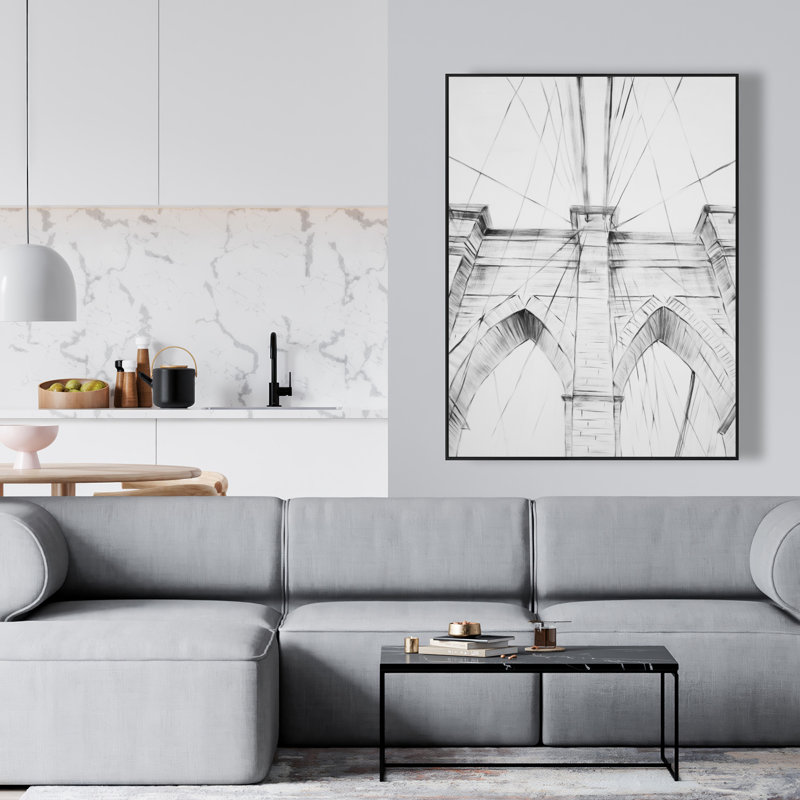 Croquis du pont de Brooklyn - décor de toile encadrée noir et blanc