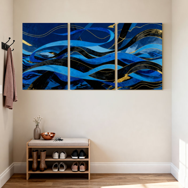 «Blue Waves», ensemble de 3 impressions sur toile, H 30 po x l 60 po