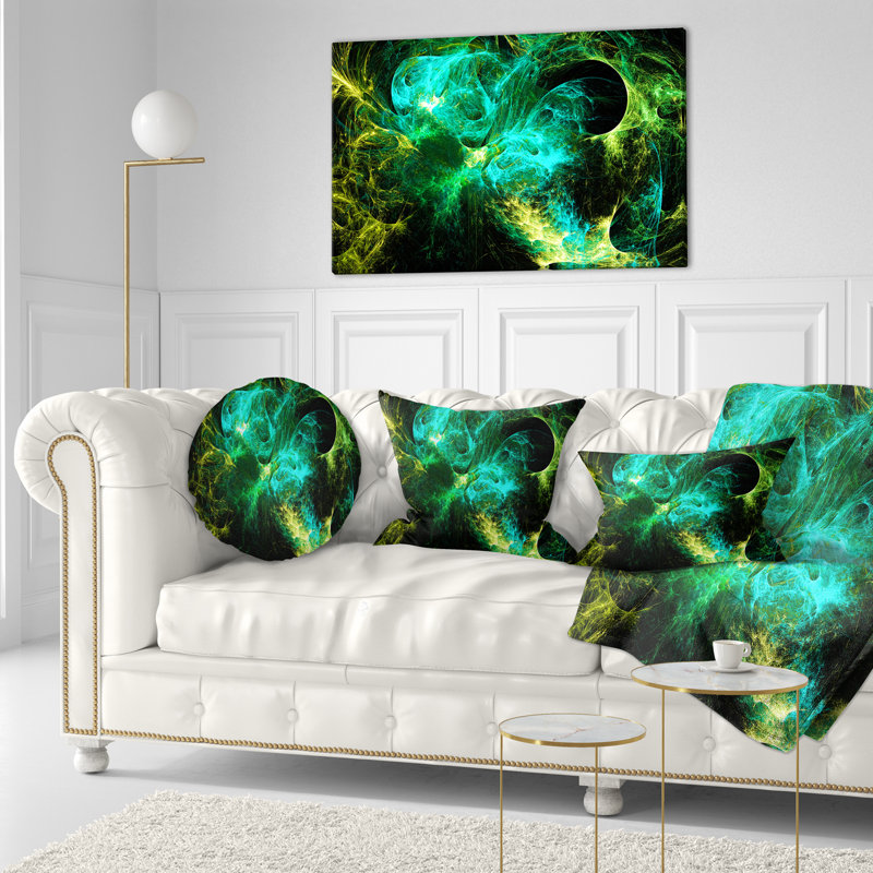 Coussin Wings of Angels, 16 po x 1 po, Carré, Vert / Noir