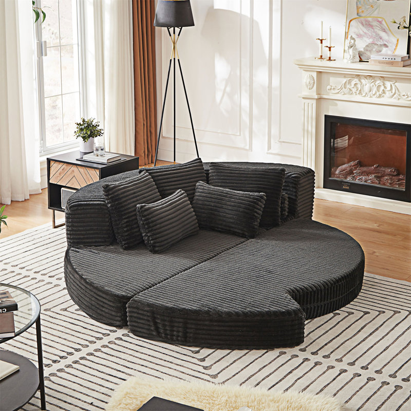 Canapé-lit avec coussin, Velours côtelé noir