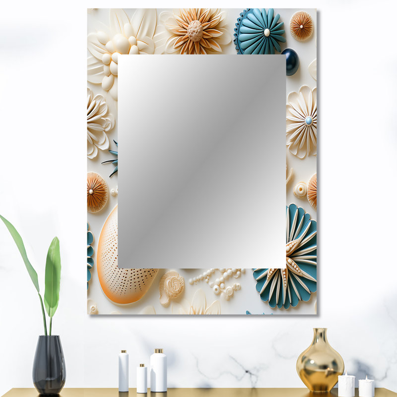 Hawa Coastal Neutrals Boho Collage - Coastal Wall Mirror, Nautical Decorative Mirror, Printed Metal Art, 40" x 30"