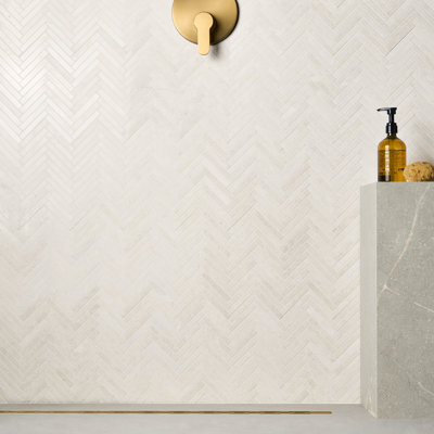 Vanilla White 12 In. X 12 In. Herringbone Polished Marble Mosaic Floor And Wall Tile (10 Sq. Ft. / Case)