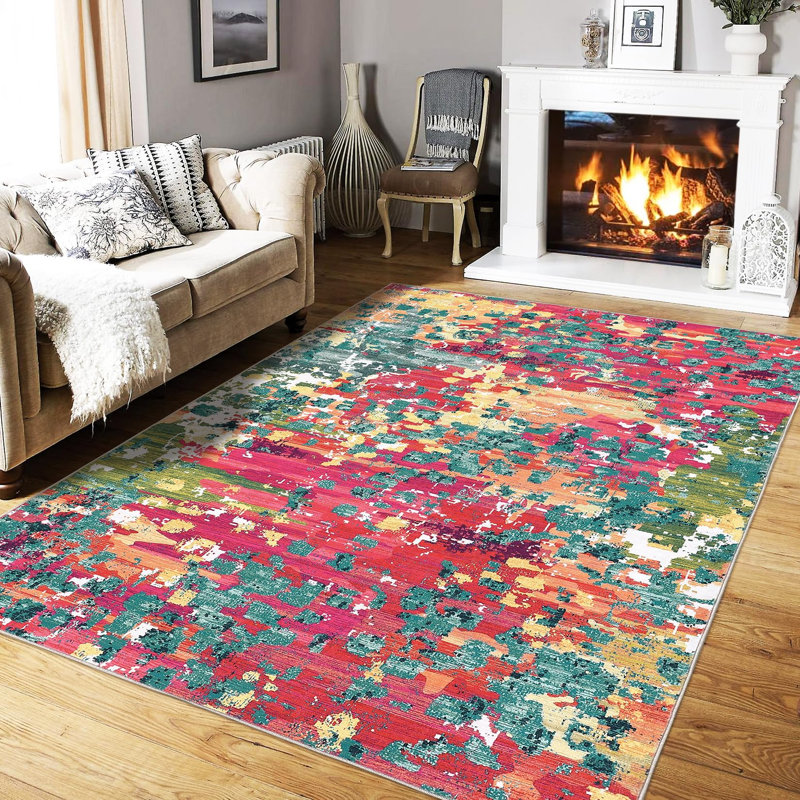 Machine Washable Area Rug Modern Abstract Non Slip Rug Foldable Stain Resistant Watercolor Design Carpet for Bedroom Home Office Nursery