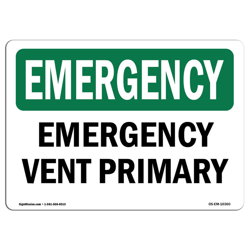 Vent Primary Sign, 12" H x 18" W x 0.1" D