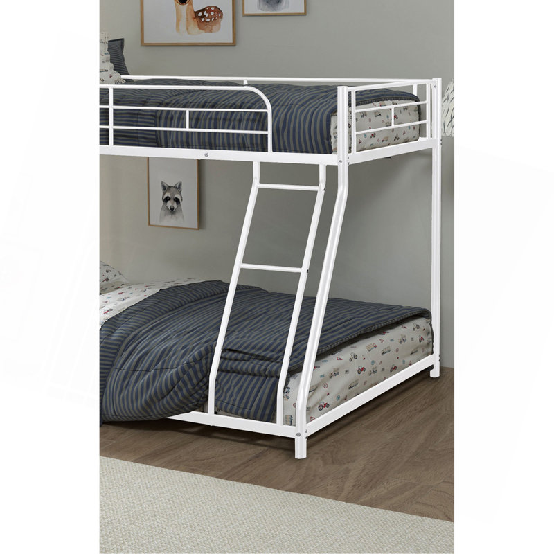 Lit simple superposé au dessus d'un lit double en métal de style contemporain avec finition en angle blanc, Blanc