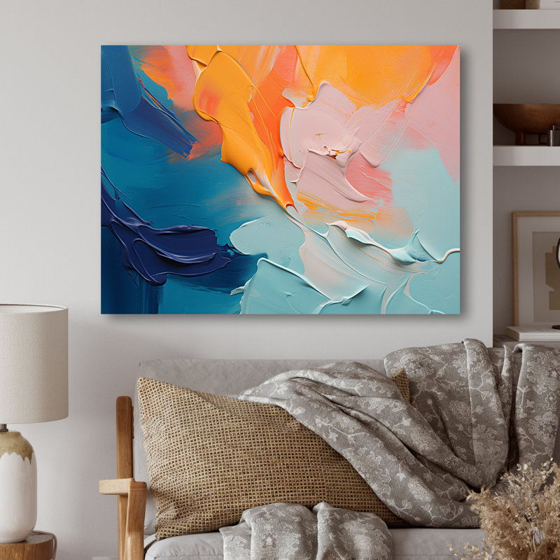 «Blue and Orange Paint Abstract Expression 2», art mural abstrait en métal MT134523, H 30 po x l 40 po x P 1,5 po