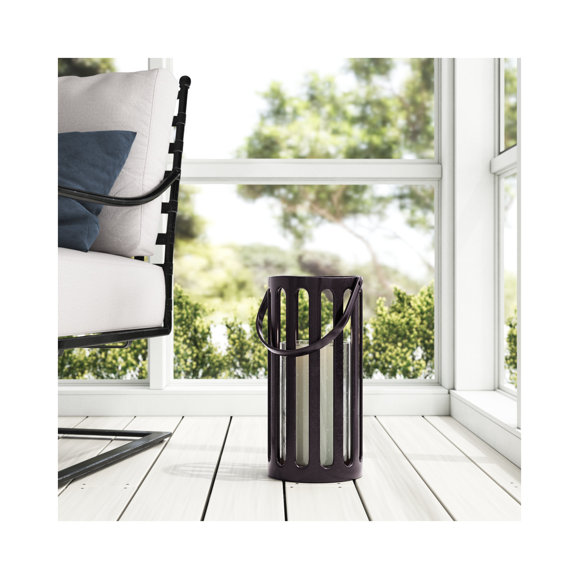Aluminum Floor Lantern, 13.75" H x 6.75" W x 8" D, Black