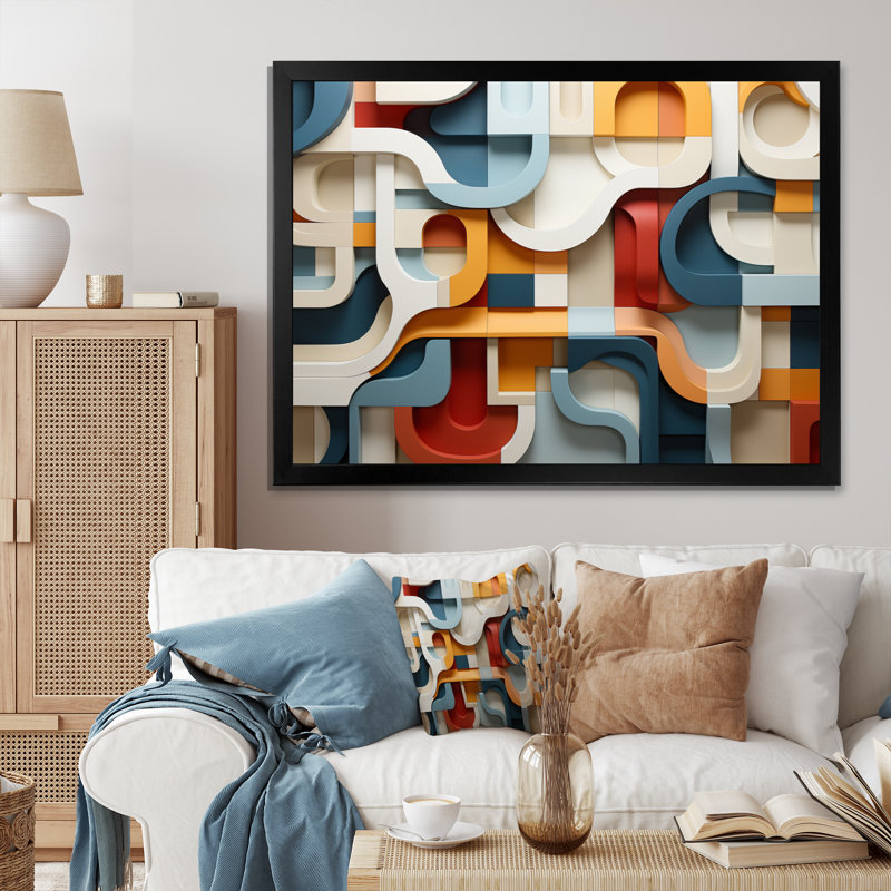 Geometric Snake Serpentine Grace IV - Abstract Spirals Canvas Wall Art, Cadre simple noir, H 24 po x l 32 po x P 1 po