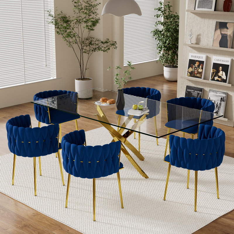 Ensemble de salle à manger Antli, Bleu, 29.5"H x 71"L x 31.5"W, Doré