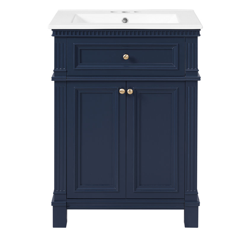 Meuble-lavabo 24 po avec lavabo en céramique rétro, Bleu