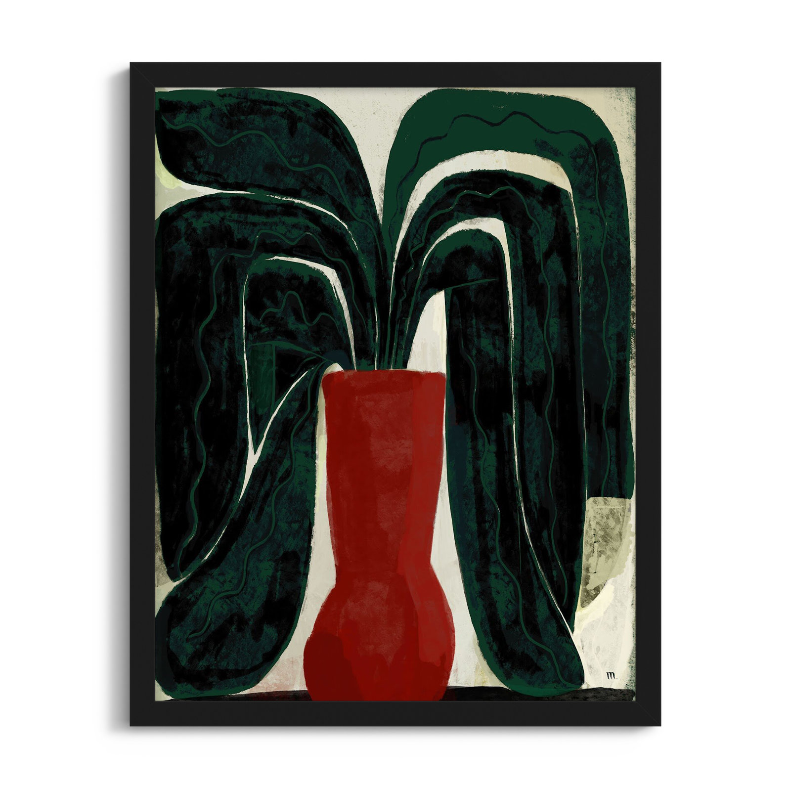 Adrianne "Plant No. 8" Painting, Black, 30" H x 24" W x 1.25" D