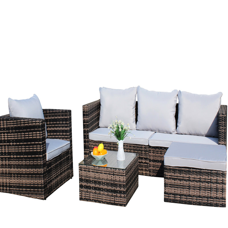 Patio extérieur 4: PE avec table basse et coussins - Construction 4 Zone de confort: pliable