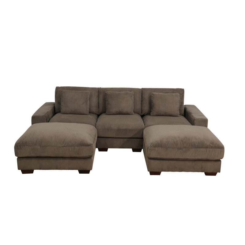 Sydnea 6-Piece 123" Wide Premium Corduroy Reversible Living Room Modular Sectional Sofa with Ottoman, Brown Corduroy