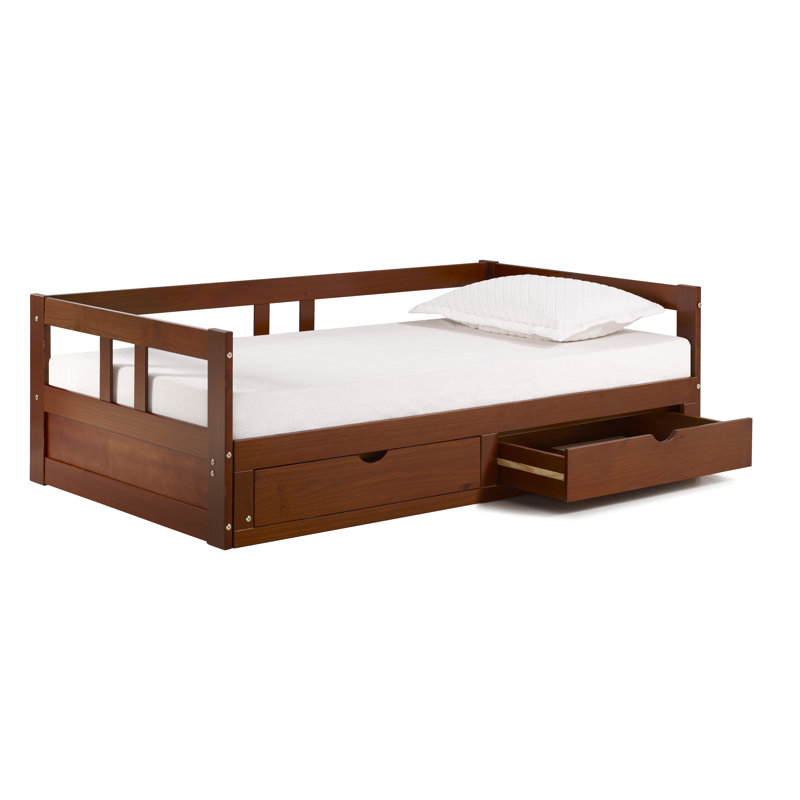 Bechtold Melody Extendable Daybed Frame with Trundle and Storage Drawers, Brazilian Pine Wood King-Size Bed for Kids Bedroom Furniture, 200 Pound Capacity, Multiple Finish Options - CHESTNUT