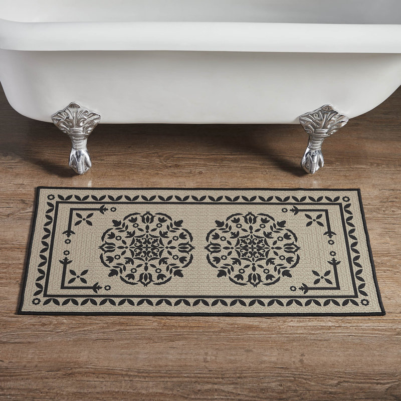 Tapis de bain en jacquard de polyester brun clair Custom House, Noir, L 17 po x L 36 po