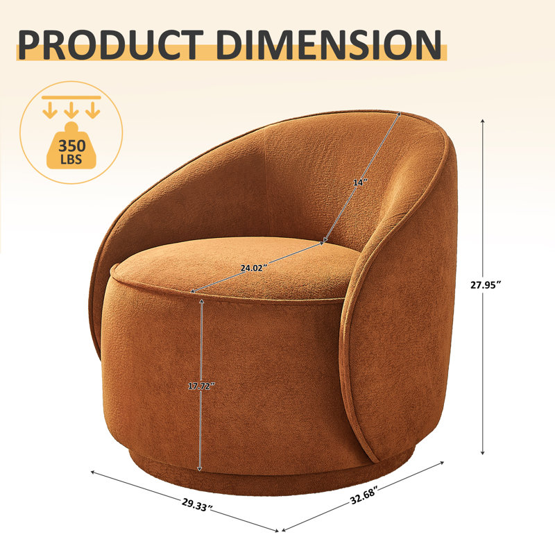 29.33’’ Upholstered Sloped-Arm Swivel Accent Chair, Camel
