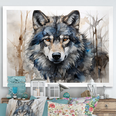 Minimalisme bleu et gris, expression du loup sur toile - loup