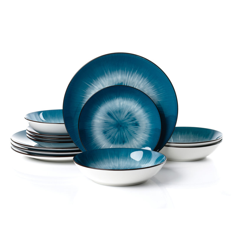 Waterside 12pc Star Porcelain Dinner Set, Blue