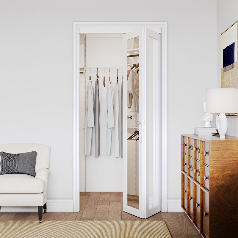 Porte pliante en bois massif à miroir 28 po x 80 po avec trousse de quincaillerie d'installation (garde-robe, garde-manger) Blanc