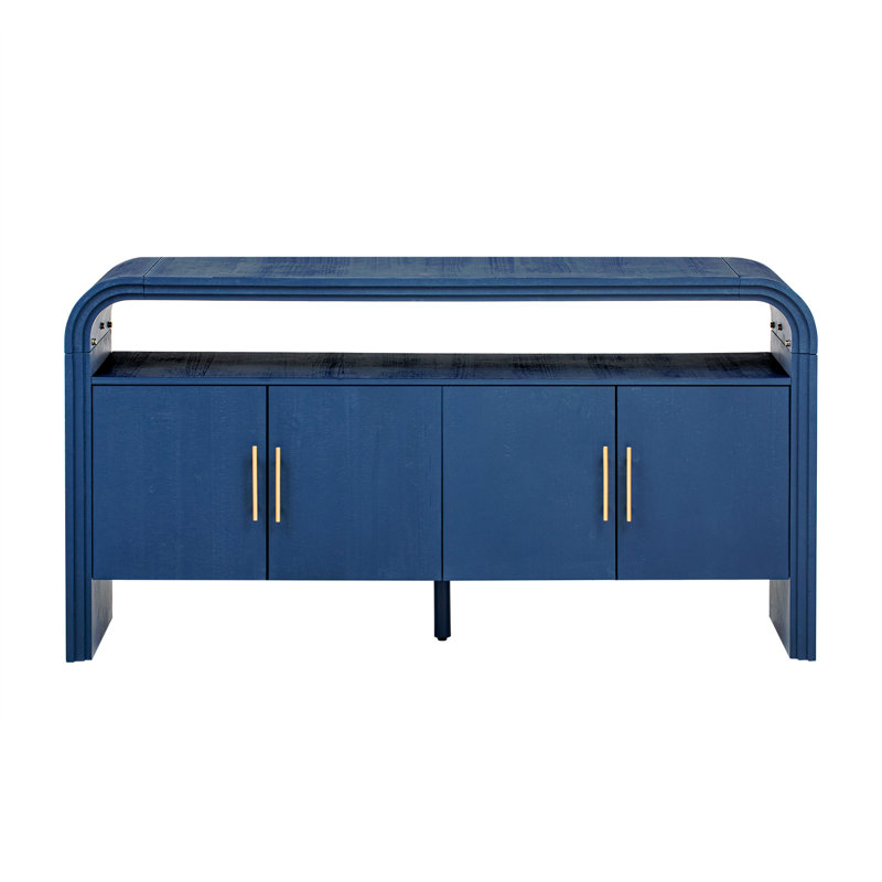 Buffet courbé minimaliste 59,8 po avec poignées dorées, armoire de rangement multifonctionnelle à 4 portes, console d'entrée avec tablette ouverte pour le salon, la salle à manger