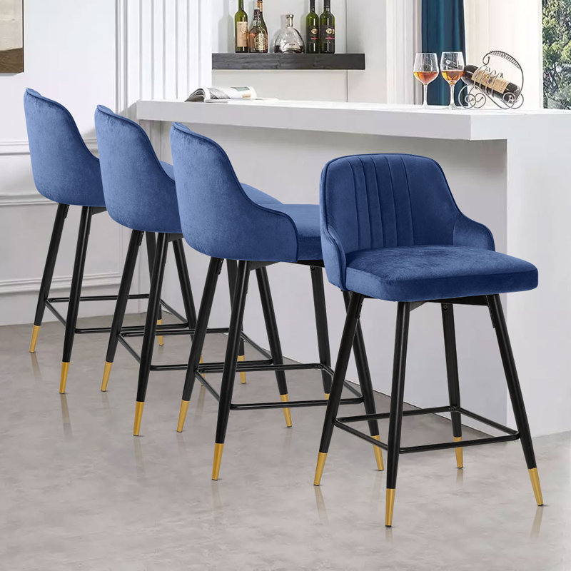 Swivel Upholstered 26"/29" Counter & Bar Stool With Solid Metal Frame and Velvet Back, Bar Stool (29" Seat Height), Blue