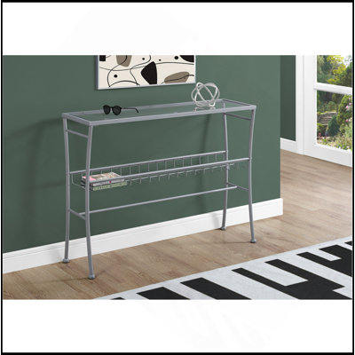 Accent Table, Console, Entryway, Narrow, Sofa, Living Room, Bedroom, Clear Tempered Glass, Silver Metal, Contemporary, Modern