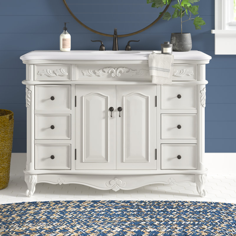 Stepan 48'' Single Bathroom Vanity with Marble Top, Antique Ivory